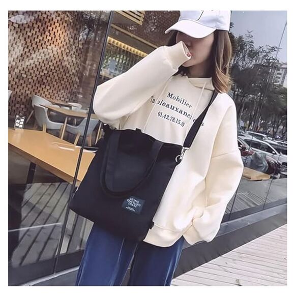 NEW Aesthetic Versatile Canvas Shopper Tote Bag Pockets Zipper Reusable - Picture 5 of 6